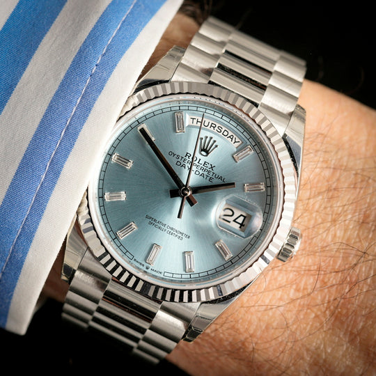 Rolex  Oyster Perpetual Day-Date Ice Blue 36 mm platine 950 -2023-  Réf. 128236  Cal. Rolex 3255  -2023-