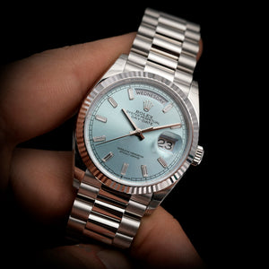 Rolex  Oyster Perpetual Day-Date Ice Blue 36 mm platine 950 -2023-  Réf. 128236  Cal. Rolex 3255  -2023-