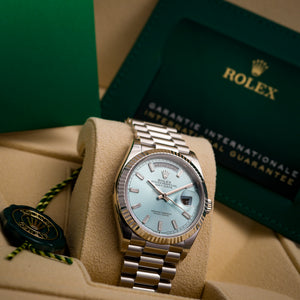 Rolex  Oyster Perpetual Day-Date Ice Blue 36 mm platine 950 -2023-  Réf. 128236  Cal. Rolex 3255  -2023-