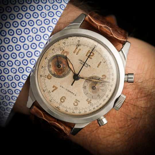 Universal Genève Chronographe Uni-Compax acier 38.5 mm "Spillman Case"  Réf. 22409  Cal. 285  -1943-