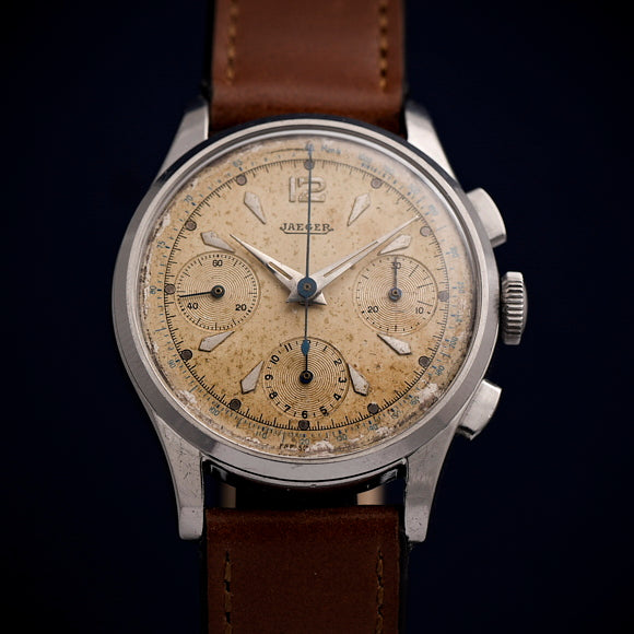 Jaeger LeCoultre Chronographe acier inoxydable Valjoux 72 1950 R f.1