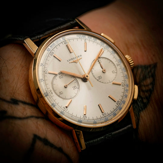 Longines Chronographe Flyback Cal.30Ch Or Rose18Kts 36 MM-1966- Réf.7414 Cal.30ch -1955-