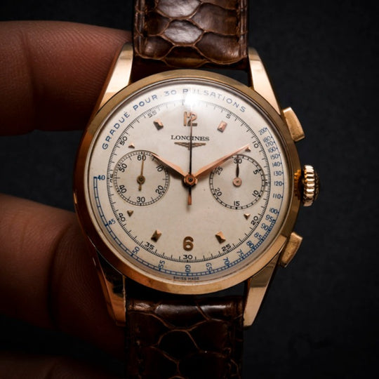 Longines Chronographe Flyback 30CH Or Rose 18K Cadran Pulsations -1950- Réf.6595  Cal.30CH -1950-