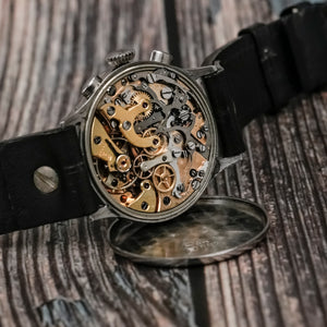 Lemania Chronographe acier jumbo type pilote circa 1945 Réf.NA Cal.15TL -1945-