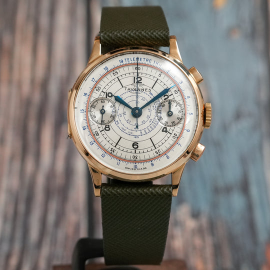 Tavannes Chronographe Télémètre/Tachymètre or jaune 18k 1940- Réf.Na Cal.Landeron 13 -1940-