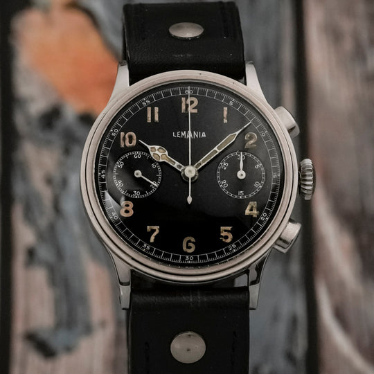 Lemania Chronographe acier jumbo type pilote circa 1945 Réf.NA Cal.15TL -1945-
