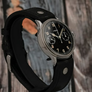 Lemania Chronographe acier jumbo type pilote circa 1945 Réf.NA Cal.15TL -1945-