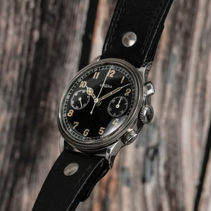 Lemania Chronographe acier jumbo type pilote circa 1945 Réf.NA Cal.15TL -1945-
