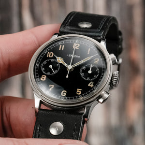 Lemania Chronographe acier jumbo type pilote circa 1945 Réf.NA Cal.15TL -1945-