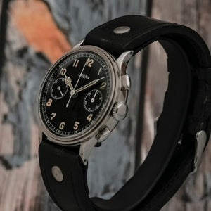 Lemania Chronographe acier jumbo type pilote circa 1945 Réf.NA Cal.15TL -1945-