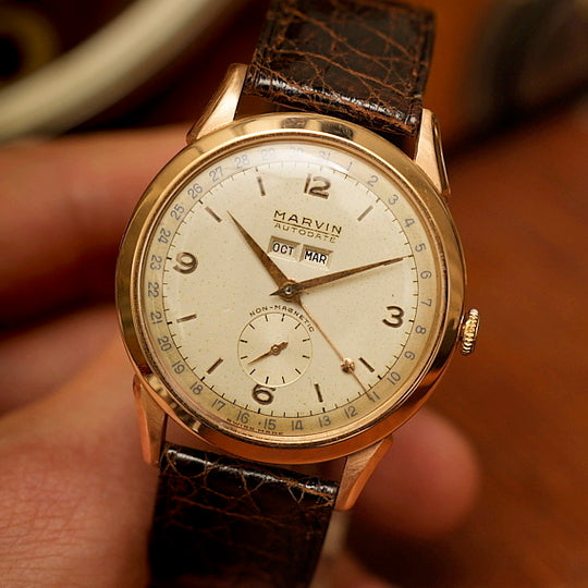 Marvin Autodate Triple Date Jumbo or rose 18kts Cal. Marvin 520c  -1947-