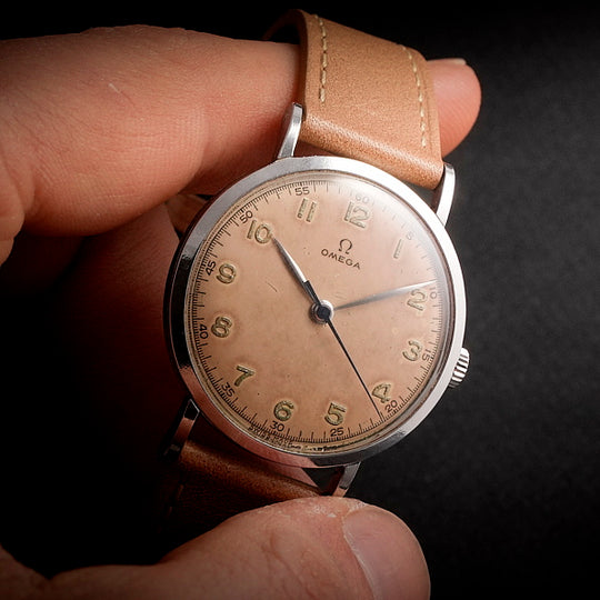 Omega  vintage "Salmon Dial" acier inoxydable Cal.28   Réf. 2416-3  -1945-