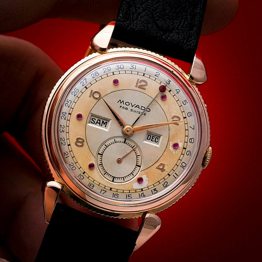 Movado Calendograph triple Date or rose 18kts "Ruby Dial" Réf. 4823  Cal. 475 -1946-