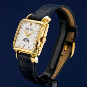 Gübelin Ipso-Matic Cioccolatone Triple date phase de lune or jaune 18kts -1950-  Réf.  Cioccolatone Astronomic  Cal. Felsa 693 Bidynator   -1950-