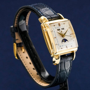 Gübelin Ipso-Matic Cioccolatone Triple date phase de lune or jaune 18kts -1950-  Réf.  Cioccolatone Astronomic  Cal. Felsa 693 Bidynator   -1950-