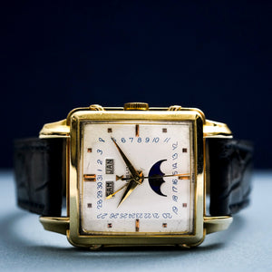 Gübelin Ipso-Matic Cioccolatone Triple date phase de lune or jaune 18kts -1950-  Réf.  Cioccolatone Astronomic  Cal. Felsa 693 Bidynator   -1950-