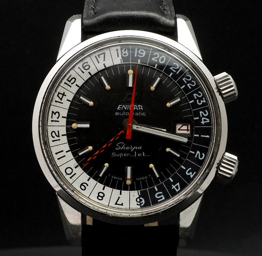 Enicar Sherpa Super-Jet 600 GMT Super Compressor Acier Réf.148-35-03 -1969-