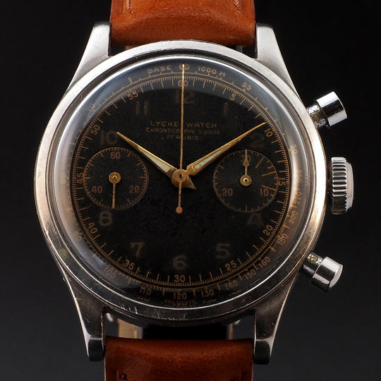 Chronographe vintage Lycke Watch -Chronographe Suisse- Acier Valjoux 23 -1944-